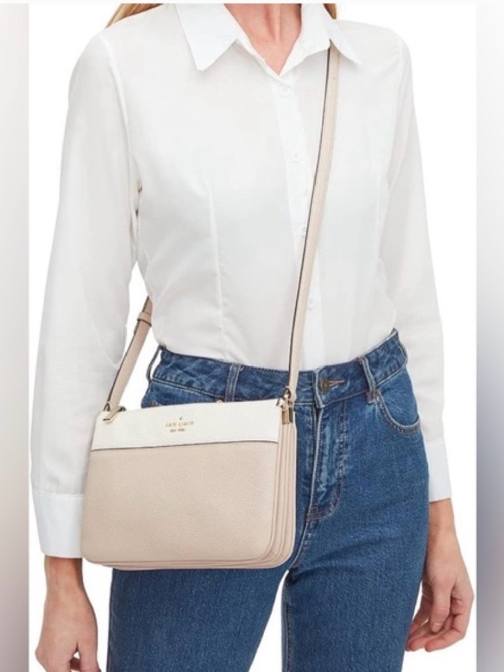 kate spade Two-Tone Taupe and Ivory Leather Crossbody